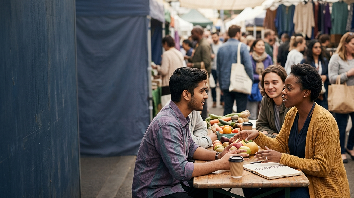 IELTS konusuna ilişkin resimli konuşma sahnesi Kalabalık yer