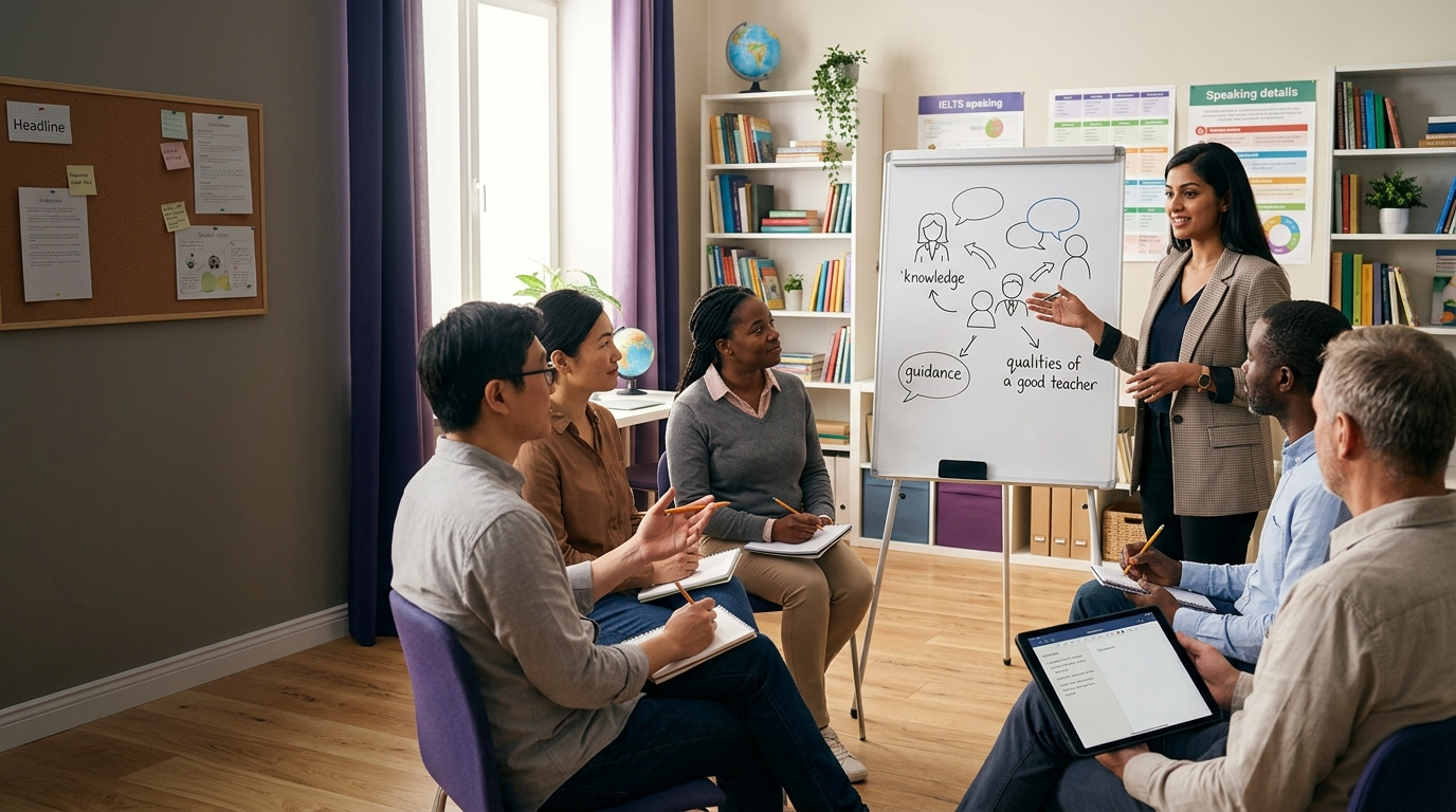 Illustrated speaking scene for the IELTS topic Teacher
