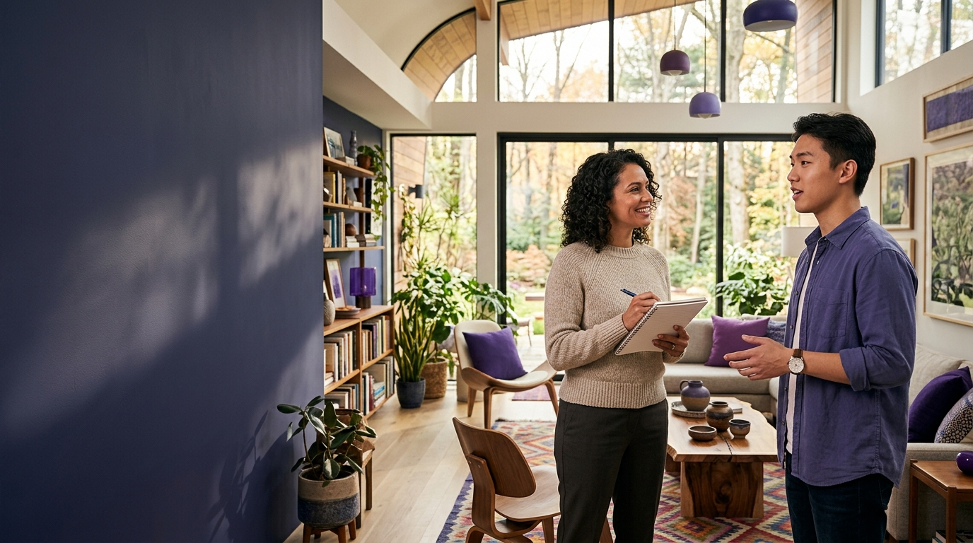 Illustrated speaking scene for the IELTS cue card Describe a home that you like to visit but do not want to live in
